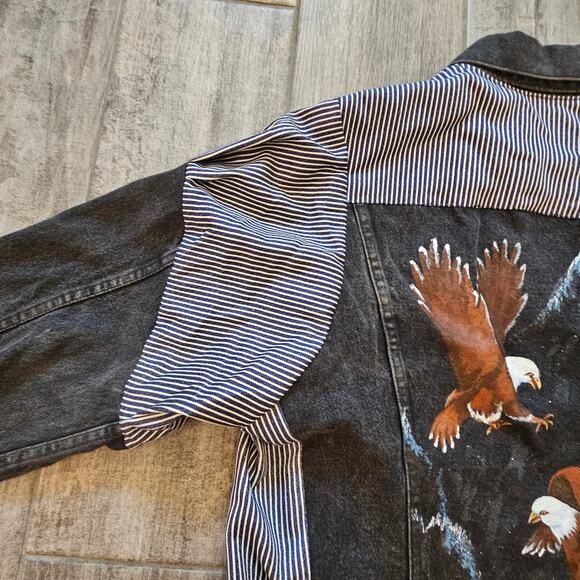 Reed St. James Vintage Denim Jacket Women M Custom Handmade Eagle Painted 80's - Picture 12 of 16